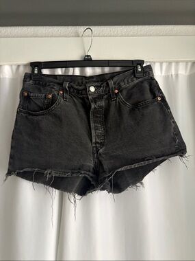 Levi's Black Frayed-Hem Denim Cutoff Shorts